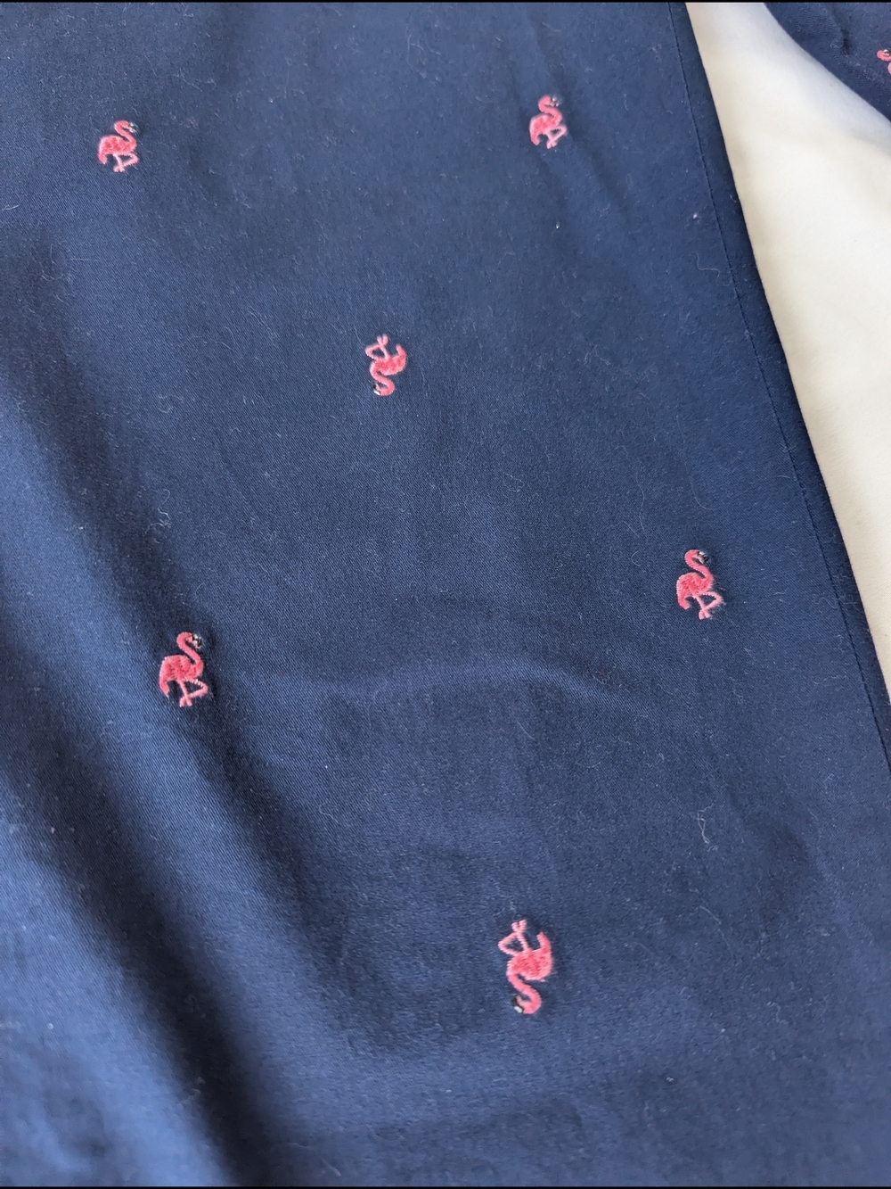 Talbots Navy Straight-Leg Pants with Pink Embroidered Flamingos - Picture 2 of 8